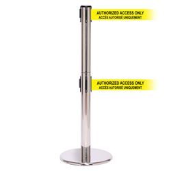 QueuePro 250 Twin Xtra, Polished Stainless, Barrier with double 3" wide 11' ACCES AUTORISE UNIQUEMENT Belt