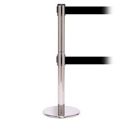 QueuePro 250 Twin Xtra, Polished Stainless, Barrier with double 3" wide 11' Black Belt