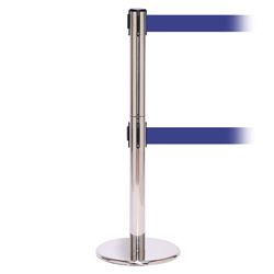 QueuePro 250 Twin Xtra, Polished Stainless, Barrier with double 3" wide 11' Blue Belt