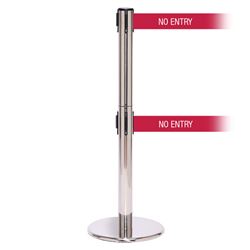 QueuePro 250 Twin Xtra, Polished Stainless, Barrier with double 3" wide 11' NO ENTRY Belt
