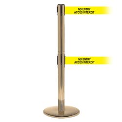 QueuePro 250 Twin Xtra, Satin Brass, Barrier with double 3" wide 11' ACCES INTERDIT Belt