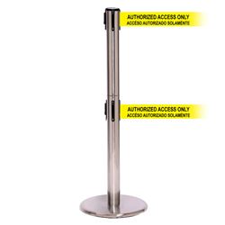 QueuePro 250 Twin Xtra, Satin Chrome, Barrier with double 3" wide 11' ACCESO AUTORIZADO SOLAMENTE Belt