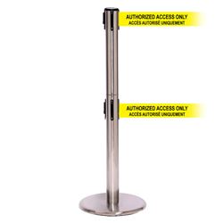 QueuePro 250 Twin Xtra, Satin Chrome, Barrier with double 3" wide 11' ACCES AUTORISE UNIQUEMENT Belt