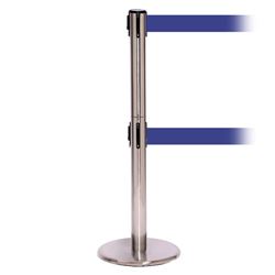QueuePro 250 Twin Xtra, Satin Chrome, Barrier with double 3" wide 11' Blue Belt