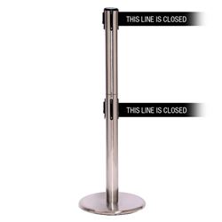 QueuePro 250 Twin Xtra, Satin Chrome, Barrier with double 3" wide 11' THIS LINE IS CLOSED Belt