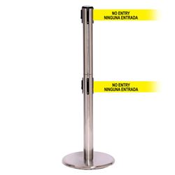 QueuePro 250 Twin Xtra, Satin Chrome, Barrier with double 3" wide 11' NINGUNA ENTRADA Belt