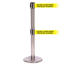 QueuePro 250 Twin Xtra, Satin Chrome, Barrier with double 3" wide 11' PRECAUCION - NO ENTRAR Belt