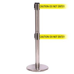 QueuePro 250 Twin Xtra, Satin Chrome, Barrier with double 3" wide 11' CAUTION-DO NOT ENTER Belt