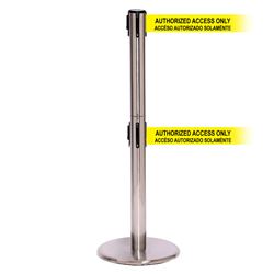 QueuePro 250 Twin Xtra, Satin Stainless, Barrier with double 3" wide 11' ACCESO AUTORIZADO SOLAMENTE Belt