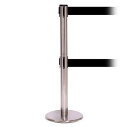 QueuePro 250 Twin Xtra, Satin Stainless, Barrier with double 3" wide 11' Black Belt