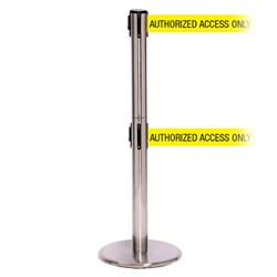 QueuePro 250 Twin Xtra, Satin Stainless, Barrier with double 3" wide 11' AUTHORIZED ACCESS ONLY Belt