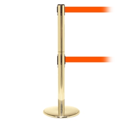 QueuePro 300 Twin, Polished Brass, Barrier with 16' Fluorescent Orange Belt