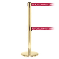 QueuePro 300 Twin, Polished Brass, Barrier with 16' AUTHORIZED ACCESS ONLY - RED Belt
