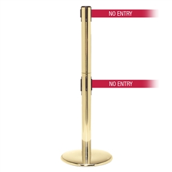 QueuePro 300 Twin, Polished Brass, Barrier with 16' NO ENTRY Belt