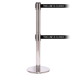 QueuePro 300 Twin, Polished Chrome, Barrier with 16' THIS LINE IS CLOSED Belt
