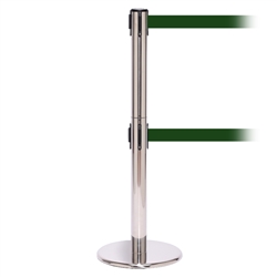 QueuePro 300 Twin, Polished Chrome, Barrier with 16' Dark Green Belt