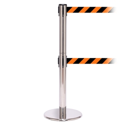 QueuePro 300 Twin, Polished Chrome, Barrier with 16' Orange/Black Diagonal Belt