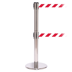 QueuePro 300 Twin, Polished Chrome, Barrier with 16' Red/White Diagonal Belt