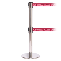QueuePro 300 Twin, Polished Chrome, Barrier with 16' AUTHORIZED ACCESS ONLY - RED Belt
