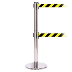 QueuePro 300 Twin, Polished Chrome, Barrier with 16' Yellow/Black Diagonal Belt
