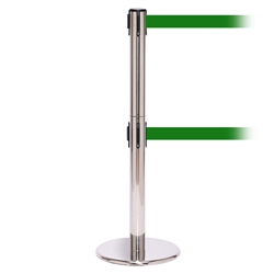 QueuePro 300 Twin, Polished Stainless, Barrier with 16' Green Belt