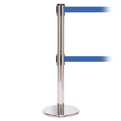 QueuePro 300 Twin, Polished Stainless, Barrier with 16' Light Blue Belt