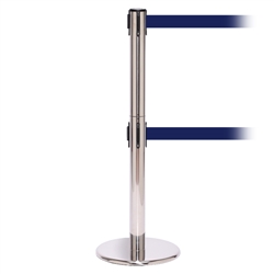 QueuePro 300 Twin, Polished Stainless, Barrier with 16' Navy Blue Belt