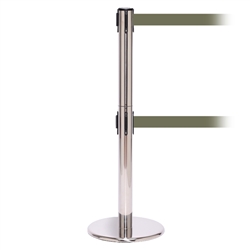 QueuePro 300 Twin, Polished Stainless, Barrier with 16' Olive Green Belt