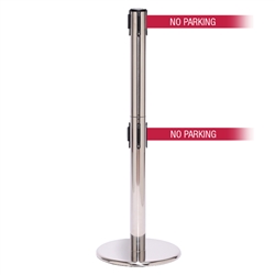 QueuePro 300 Twin, Polished Stainless, Barrier with 16' NO PARKING Belt