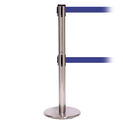 QueuePro 300 Twin, Satin Chrome, Barrier with 16' Blue Belt