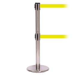 QueuePro 300 Twin, Satin Chrome, Barrier with 16' Fluorescent Yellow Belt