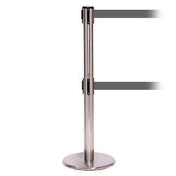 QueuePro 300 Twin, Satin Chrome, Barrier with 16' Gray Belt