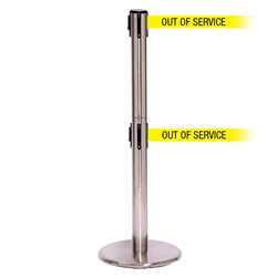 QueuePro 300 Twin, Satin Chrome, Barrier with 16' OUT OF SERVICE Belt