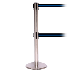 QueuePro 300 Twin, Satin Stainless, Barrier with 16' Black/Blue Stripe Belt