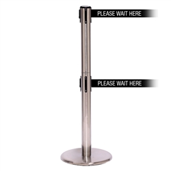 QueuePro 300 Twin, Satin Stainless, Barrier with 16' PLEASE WAIT HERE Belt