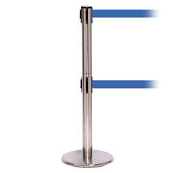 QueuePro 300 Twin, Satin Stainless, Barrier with 16' Light Blue Belt