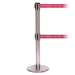 QueuePro 300 Twin, Satin Stainless, Barrier with 16' AUTHORIZED ACCESS ONLY - RED Belt