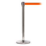 QueueMaster 550, Polished Stainless, Barrier with 11' Fluorescent Orange Belt