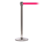 QueueMaster 550, Polished Stainless, Barrier with 11' Fluorescent Pink Belt