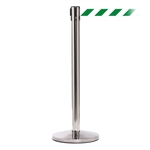 QueueMaster 550, Polished Stainless, Barrier with 11' Green/White Diagonal Belt