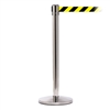 QueueMaster 550, Polished Stainless, Barrier with 8.5' Yellow/Black Diagonal Belt