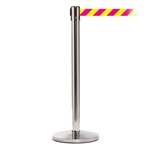 QueueMaster 550, Polished Stainless, Barrier with 11' Magenta/Yellow Diagonal Belt