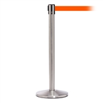 QueueMaster 550, Satin Stainless, Barrier with 11' Fluorescent Orange Belt