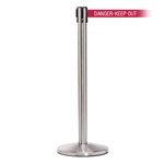 QueueMaster 550, Satin Stainless, Barrier with 11' DANGER-KEEP OUT - RED Belt