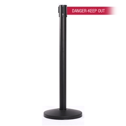 QueueMaster 550 Xtra, Black, Barrier with 3" wide 11' DANGER-KEEP OUT - RED Belt