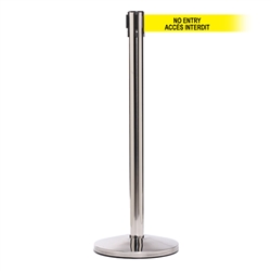 QueueMaster 550 Xtra, Polished Stainless, Barrier with 3" wide 11' ACCES INTERDIT Belt