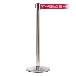 QueueMaster 550 Xtra, Polished Stainless, Barrier with 3" wide 11' AUTHORIZED ACCESS ONLY - RED Belt