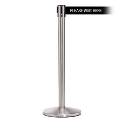 QueueMaster 550 Xtra, Satin Stainless, Barrier with 3" wide 11' PLEASE WAIT HERE Belt