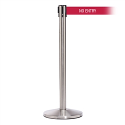 QueueMaster 550 Xtra, Satin Stainless, Barrier with 3" wide 11' NO ENTRY Belt