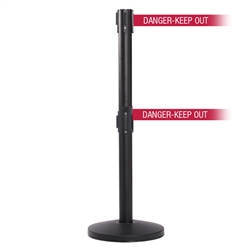 QueueMaster 550 Twin, Black, Barrier with double 11' DANGER-KEEP OUT - RED Belt